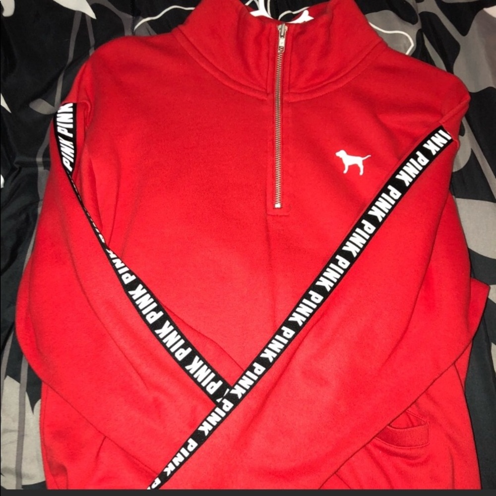 Red sweater with PINK logo on sides